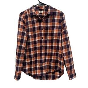 PACT Women's Mila Purple Orange Plaid Button Down Flannel Top Size Small